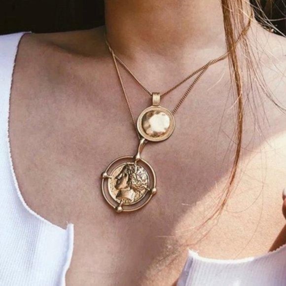 Jewelry - NEW Gold Vintage Coin Double Layer Necklace